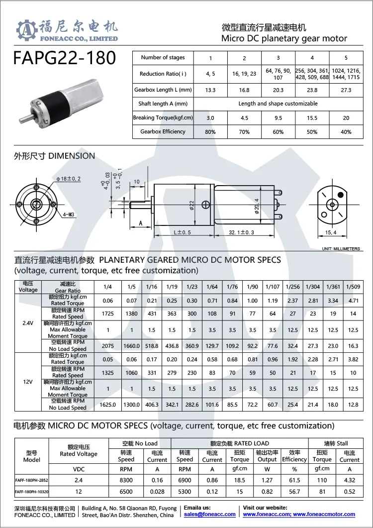 pg22-180 planetary gearbox dc electric motor