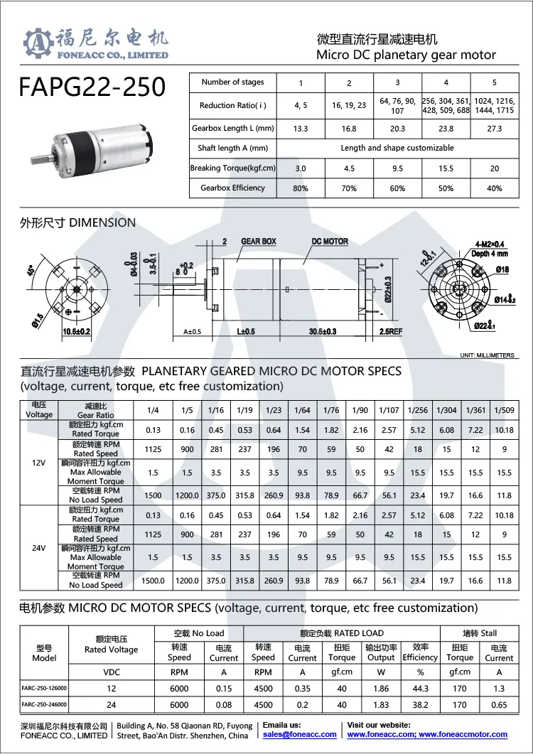 pg22-250 planetary gearbox dc electric motor